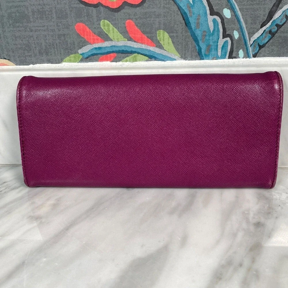 Tory Burch Continental Wallet Leather Zip Around Clutch Plum Purple 7.5x4‎